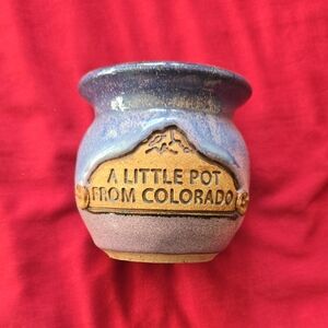 Blue and Tan Ceramic Pot